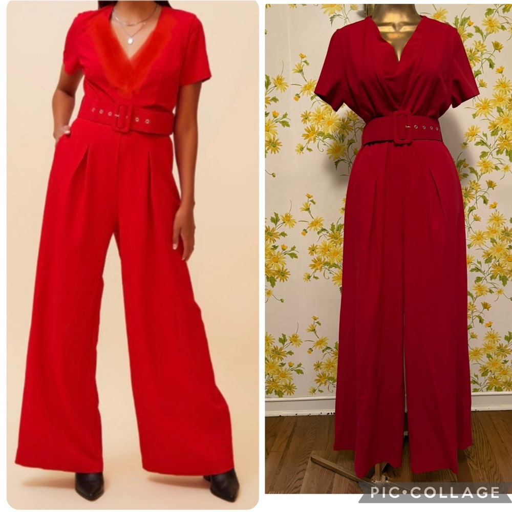 CQbyCQ Red V-Neck Jumpsuit with Belt size S